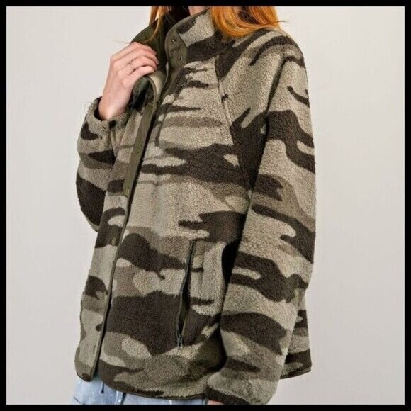 EASEL SUPER Soft & Cozy Camo Print Lined Fleece Jacket Snap Closure Side Pockets - Picture 3 of 15